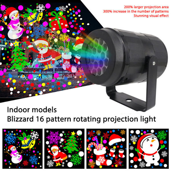 Julprojektor med 16 sorters LED-ljuseffekter Starlight LED kreativ nattljusprojektor