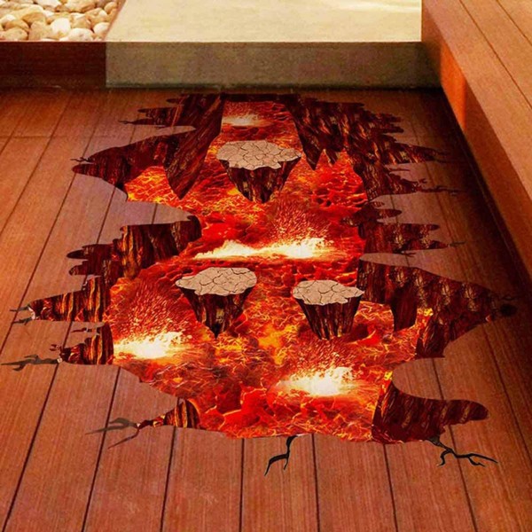 3D Lava Floor Sticker Avtagbar Vinyl Flame and Lava Wallpaper M