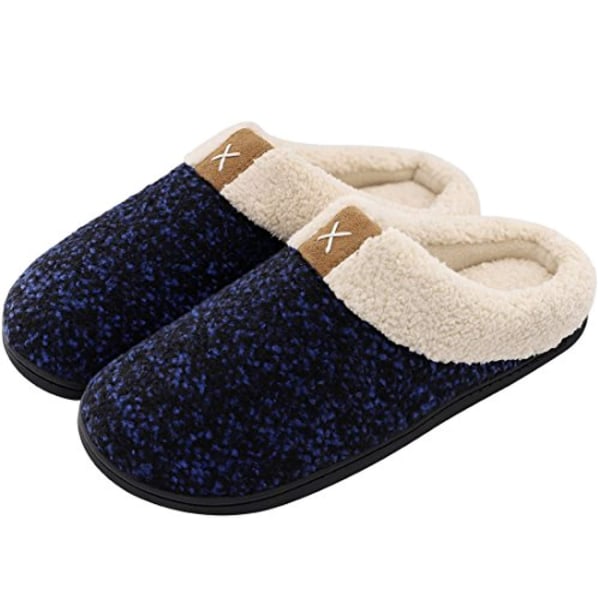 Herrtofflor Memory Foam Comfort Fuzzy plyschfoder Slip On Indoor Outdoor Home Shoes (marinblå, 10-11)