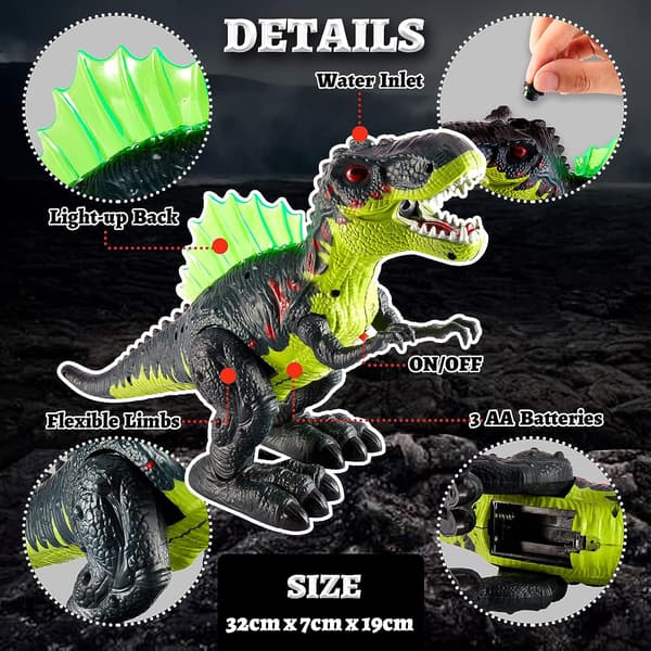 Rex Dinosaur Action Figur Leke med Vannspray, Gåfunksjon, Lys og Lyder, Gaver til Gutter og Jenter 3 4 5 År