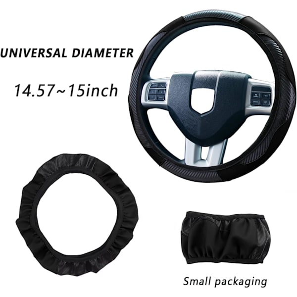 Rattmuff för Bil, PU Läder Kolfiber 15 Tum, Elastiskt Ratt Skydd för Bil, Universal Anti-Slip Ratt Skydd, Ratt
