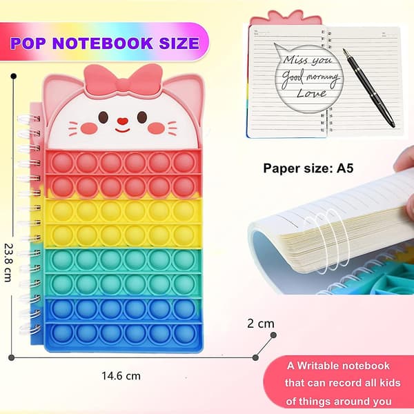 Pop Fidget It Notesbog, Push Bubble A5 Spiral Notesbøger Fidget Legetøj, Søde Kompositions Notesbøger, College Linjerede Notesbøger, Bærbar Til Skolekontor, p
