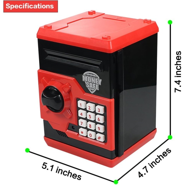 Elektronisk spargris med automatisk rullning av pengar, kassaskåp för minibankomat, födelsedagspresent för pojkar och flickor (röd)