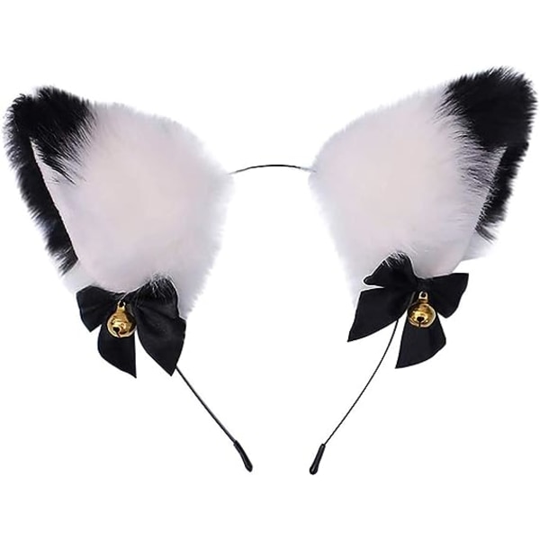 Cat Ear Pannband Katt Pannband Kostym Håraccessoarer för kvinnor Flickor Fest Halloween Födelsedag Cosplay Vit+svart