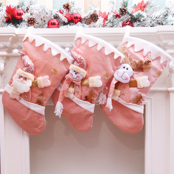 3st julstrumpor dekorationer Rosa äldre tredimensionell stora godissockor Julklappshänge