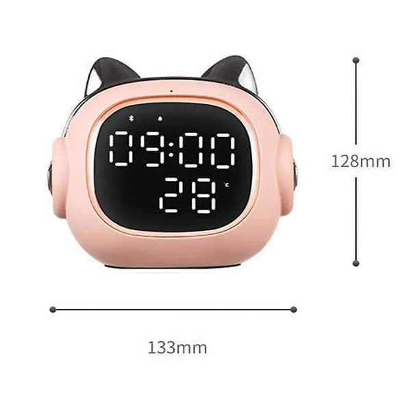 Rolig Katt Digital Väckarklocka Med Bluetooth Högtalare - Rosa