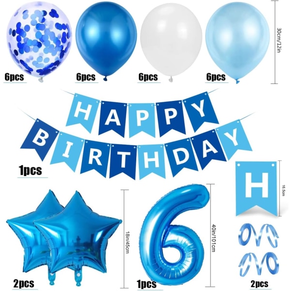 6 År Gammel Gutt Bursdag Ballong, Blå 6 År Gammel Bursdagsdekorasjoner, Nummer 6 Bursdagsballonger, Latex Konfetti Ballonger Bursdag Dåpsutstyr P