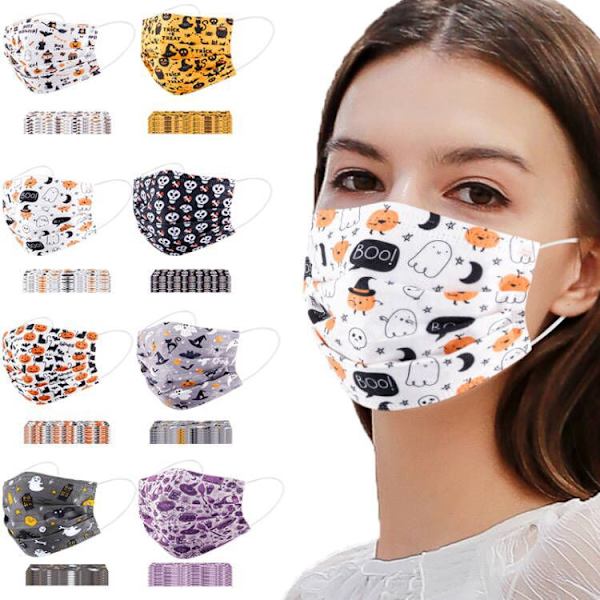 80 Halloween Engangsmasker Spunlace Voksenprint 3 Lag F
