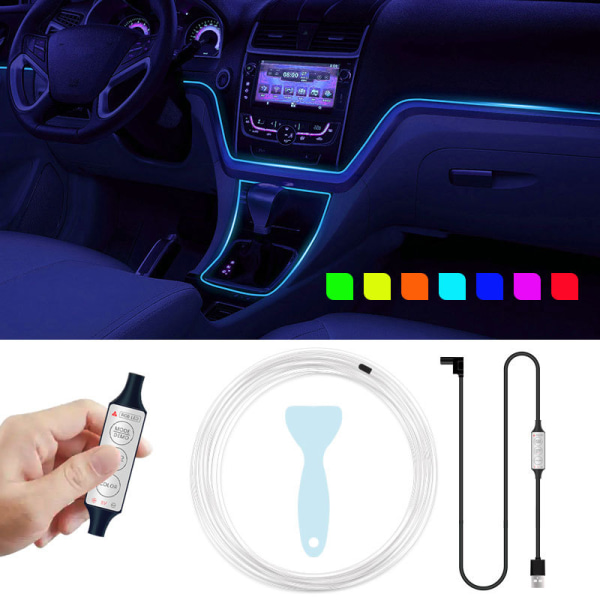 Bil färgglatt kallt ljus USB ledningsfri lysande lampa EL scen dekorationslampa multifunktions atmosfärslampa (3m)