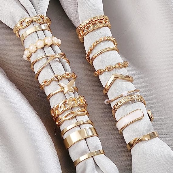 Europeisk og Amerikansk Butterfly Pearl Ringer Sett med 10 Justerbare