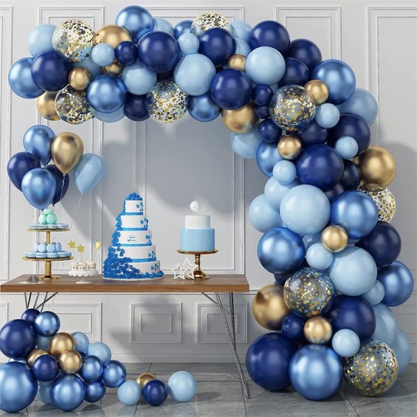 Blå Metallisk Ballong Garland Sæt Guld Konfetti Ballongbue Fødselsdagsfest Dekoration Børn Bryllup Fødselsdag Baby Shower Dreng