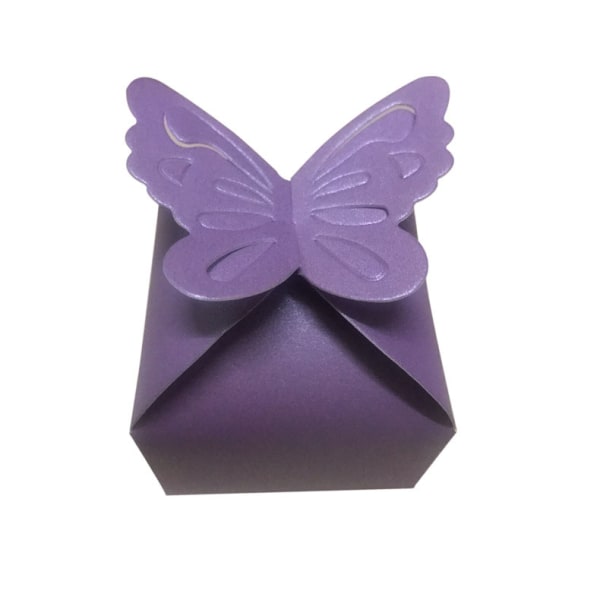 100-delar ny godislåda Kreativ enfärgad fjärilsbröllopsgodislåda Pärlpapper fjäril fyrkantig bottenlåda papperslåda (6 färger)