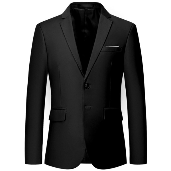 Business bröllopskrage med slitsar för män, solid tunn kostymrock med dubbla knappar (svart--L storlek)