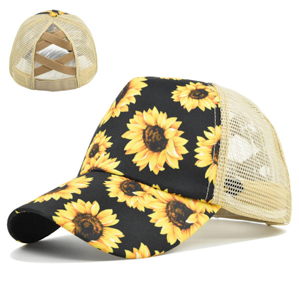 Solros Crossover Elastisk Mesh Hatt Bomull Hästsvans Basebollkeps Solskärm Hatt
