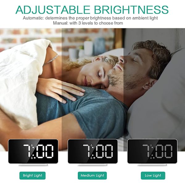 Digital väckarklocka, elektrisk projektionsväckarklocka Spegelyta med LED-skärm Temperatur/Snooze/Justerbar Ljusstyrka Modern dekoration för Ma