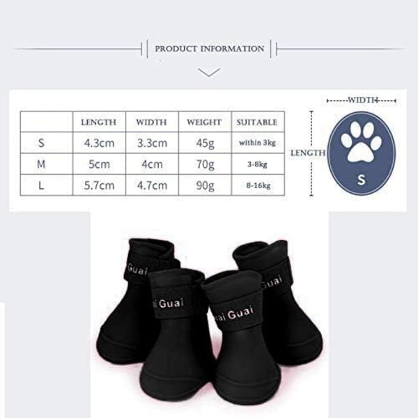 Vandtæt Silikone Hundesko - Anti-Slip Regnbeskyttelse Hundesok - Støvler og Hjemmesko til Små Hunde (L, Sort)
