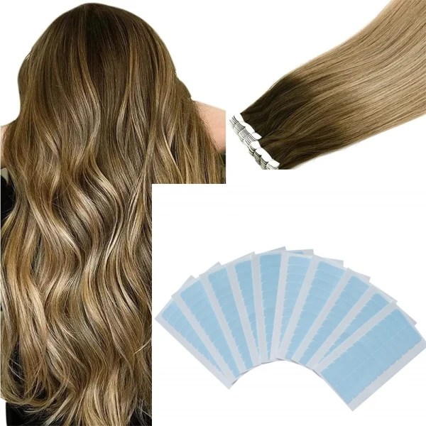 Dubbelsidig tejp för hårförlängning/peruk 10 ark 240 sticker blue