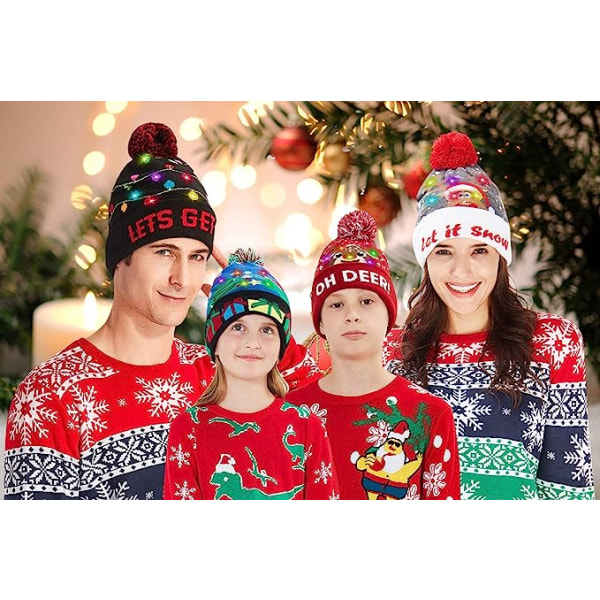 Unisex Ugly Light Up Christmas Knit Beanie Hats Färgglada Led Family Xmas Party Holiday Kepsar