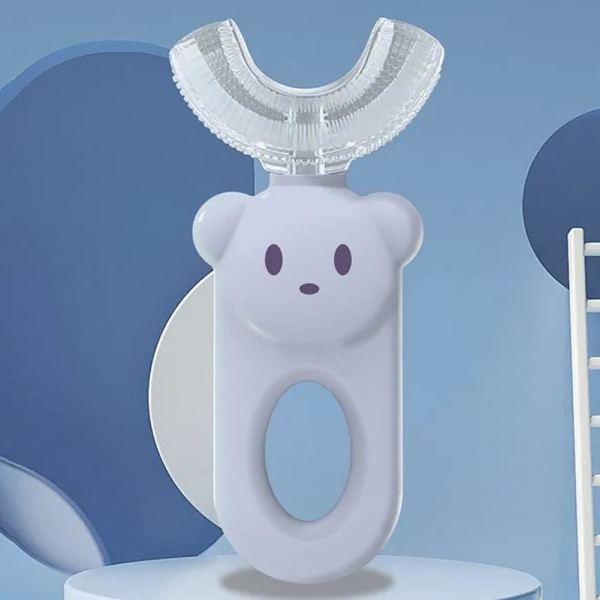 U-formad tandborste för barn 2 st, 360 U-formad tandborste runtom, flytande silikon U-formad tecknad barnborste för 2-6 år, rosa och blå