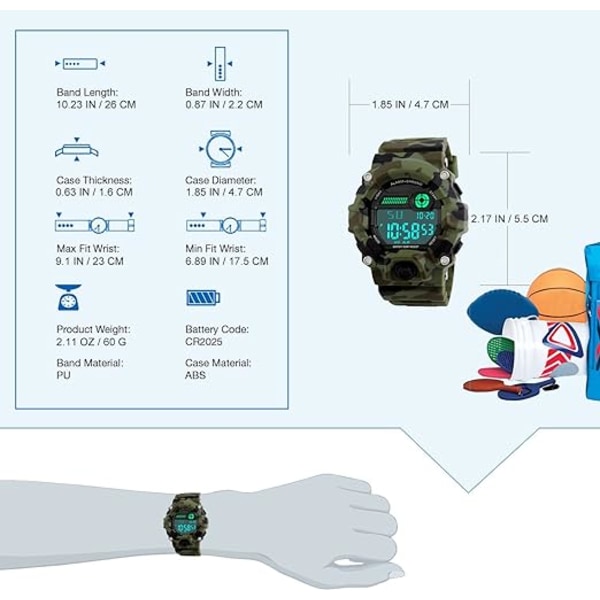 Digitala barnklockor, Militär watch för pojkar med alarm/timer, 5 bar vattentät för barn Tonåringar Kamouflage elektronisk watch för pojkar från