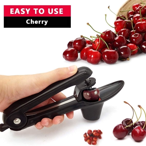 Cherry Pitter, Cherry Pitter med mjuk silikonstödkopp och rostfritt stålskaft, fruktpitter för att göra körsbärssylt, gelé, kök (svart)