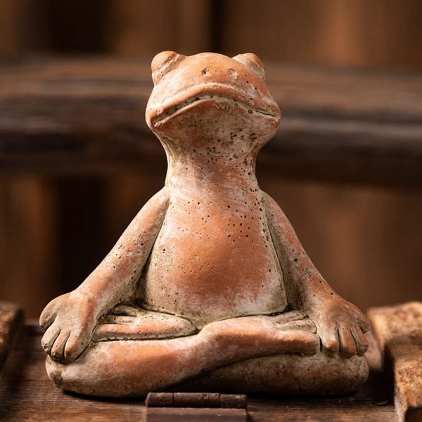 Vintage mediterande grodastaty, 5” cementyogagrodafigur, Ou