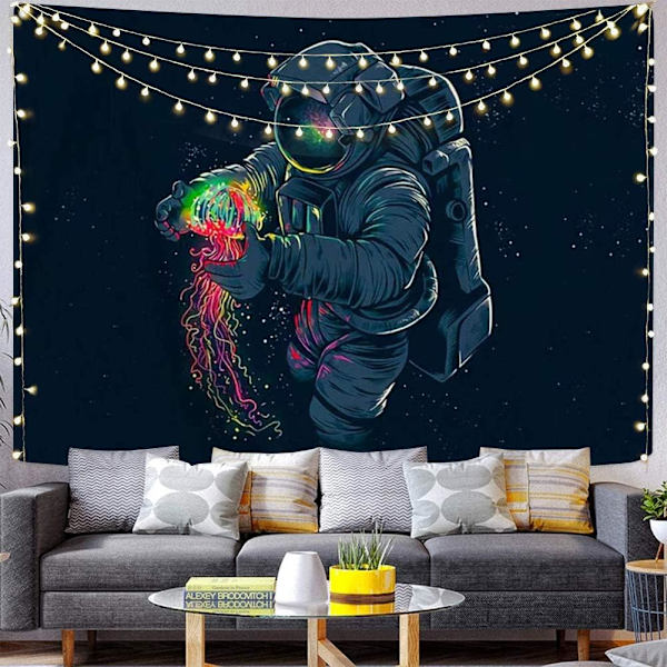 Space Tapestry Trippy Tapestry Kul Astronaut Plakat Tapestry Herre Gutter Plakater for Soverom Fantasy Galaxy Manet Blacklight Boho Hippie Veggoppheng