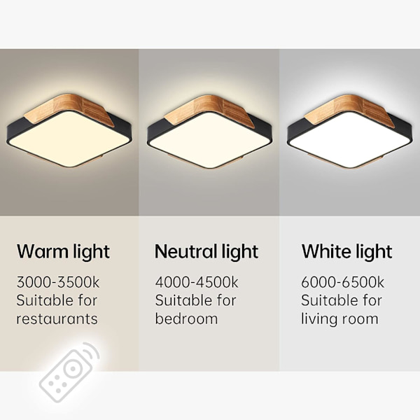 LED Loftlampe 24W med Fjernbetjening Justerbar Lysstyrke Moderne Ultratynd Firkantet Badeværelseslampe til Hjemmekontor, Sort 30