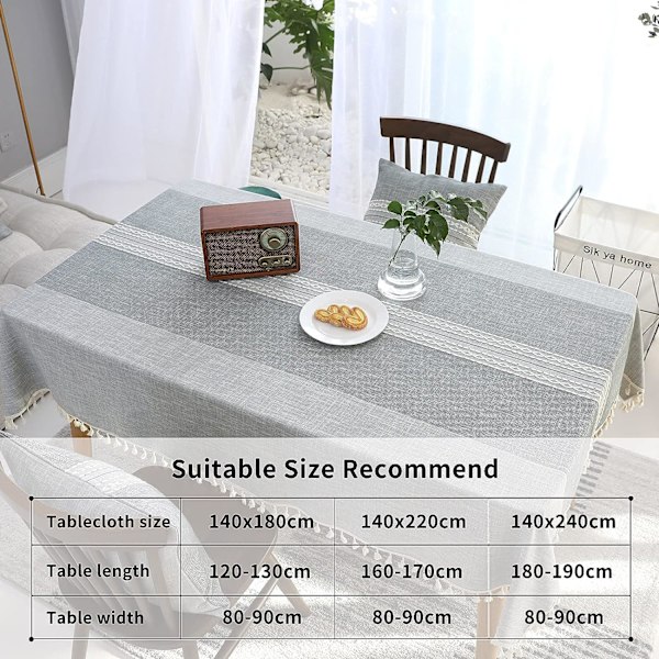 Rektangulær Duk Bomull Lin Stoff Rynkefri Vaskbar Gjenbrukbar Duker for Kjøkken Spisestue Dekor Grå(140x180cm)