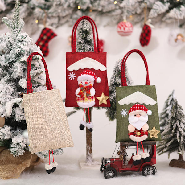 Julklappspåse Tygpåse Långa ben 3D-figurer Julgodispåse Julklappar för barn (tomten)