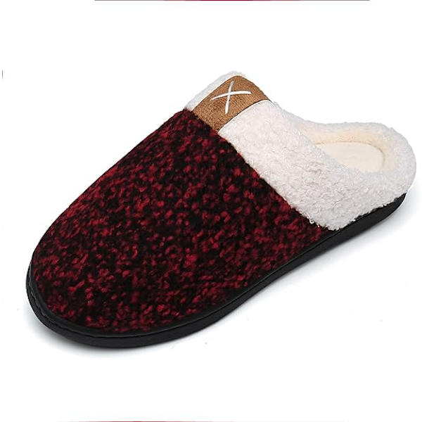 Naisten tossut Memory Foam -mukavuus, pörröinen pehmovuori, slip-on kotitossut sisä- ja ulkokäyttöön (Punainen, 11-12)