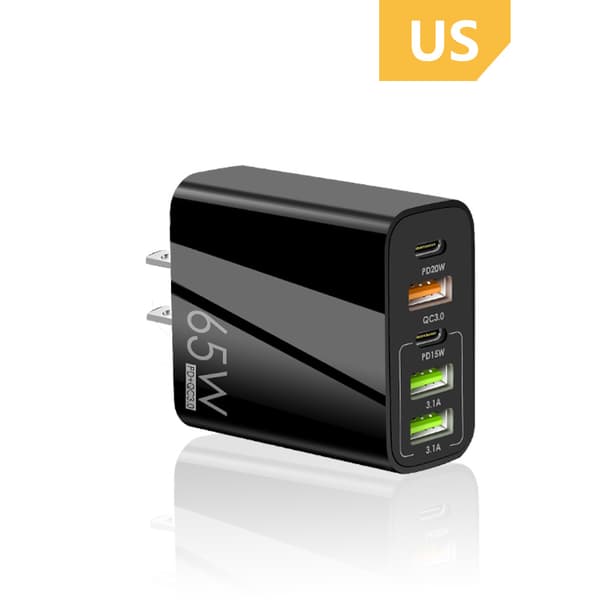 Ny PD65W Snabbladdare för Mobiltelefon 5V4A US Version PD+3USB Multi-Port Adapter (1-pack, Vit)