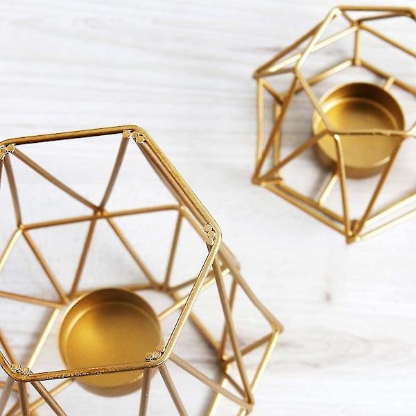 Set med 2 metall hexagonformad geometrisk design värmeljus votive ljushållare