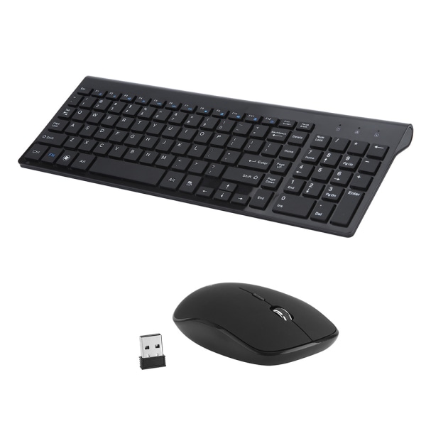 Trådlöst USB tangentbord och set ultratunn tyst stationär notebook-kontorsmus och -tangentbord (svart)