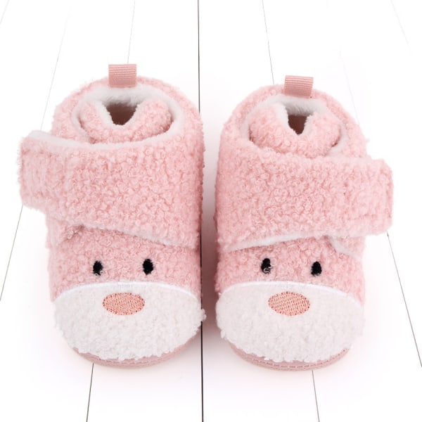 Nyfödda baby Flickor Varm fleece Bekväma stövlar Halkfri sula för toddler Vinterstrumpor Tecknade skor (3-6 månader, rosa)