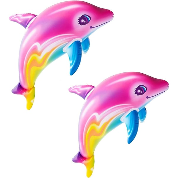Pink Rainbow Farve Oppustelig Delfin Pool Legetøj (2 Sæt) Strand Pool Vand Tema Dekoration Fødselsdagsfest Dekoration