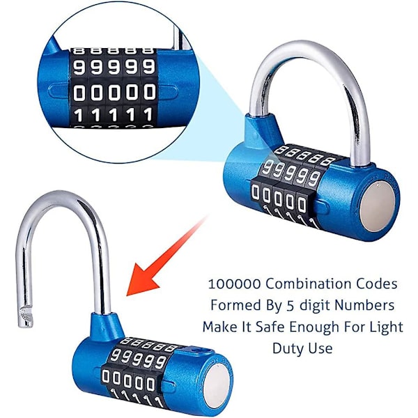 5-siffrigt kombinationshänglås, kombinationslås, återställbart för skolgåva Heilwiy
