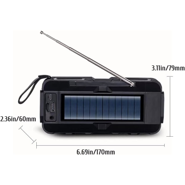 AM FM Handvev nödradio, multifunktionssoldriven radio med 1200mAh Power Bank, SOS-larm, LED-ficklampa, Bluetooth högtalare