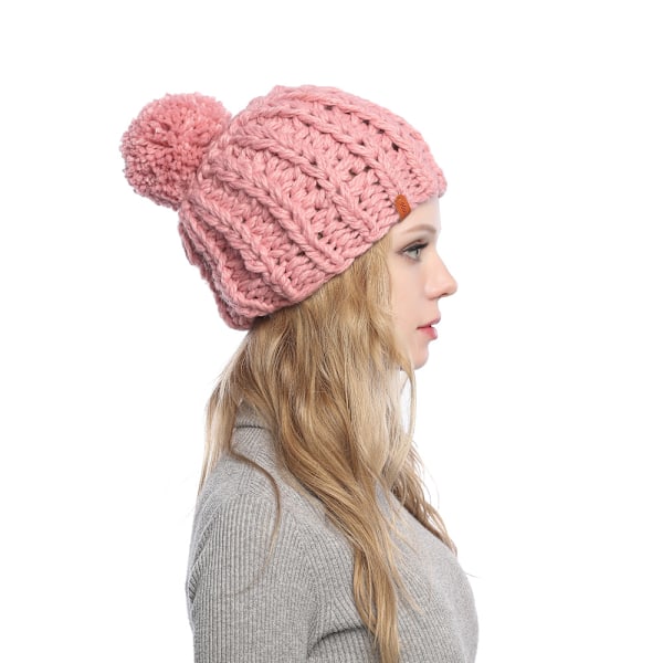 Ren färg stickad cap barn vinter set cap fortfarande varm cap (Rosa)