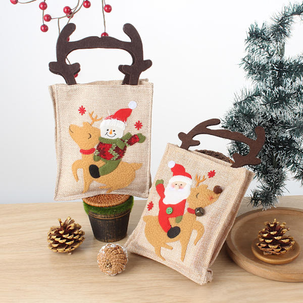 Julklappspåse söt snögubbe älgbroderi presentpåse rådjurshornspåse godispåse 28,5*15cm