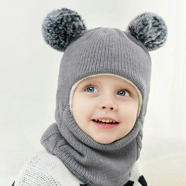 Plysch förtjockad cap för pojkar och flickor på vintern varm stickad cap (grå)