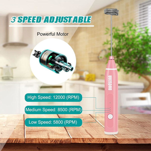 Bärbar mjölkskummare, Mini USB uppladdningsbar elektrisk skummaskin för Cafe Latte, 4 hastigheter, mixer för drycker