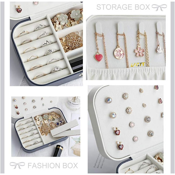 Lille smykkeskrin til kvinder og piger, Mini Bærbar Rejse Smykke Organizer PU Læder Rejse Smykke Organizer Etui Smykkeholder Display Stand til Ri