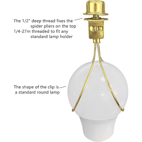 Shade Harp Base Adapter Kit - Inkluderer trim og skyggeniveller til at holde skyggehardware på plads Pære fjederklemme - 2 pakke (guld)