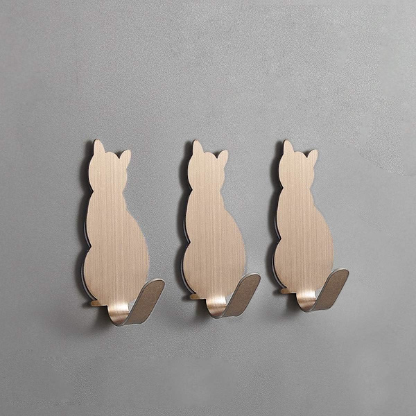 4 kpl Pyyhekoukku Itseliimautuva Kylpytakki Koukku Luova Kissa Deco Seinäkoukut Ruostumattomasta teräksestä valmistettu Pyyheteline Takki Koukut Kylpyhuoneeseen Keittiöön (Ruusukulta)