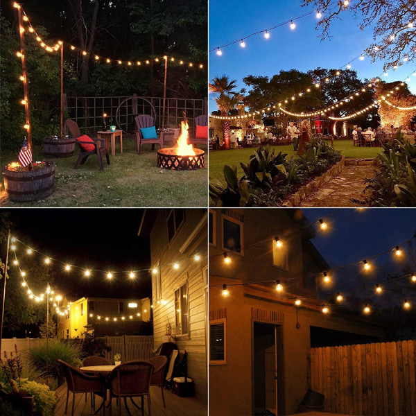 Strängbelysning utomhus, 50 fot med 25 splittersäkra G40 LED-lampor (1 reserv), vattentäta ljusslingor för utomhusbruk, bakgård, veranda, uteplats, fest, bakgård