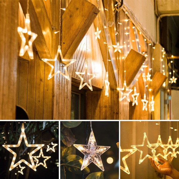 138 Led 12 stjärnor Gardinljus Drop Fairy String Lights Vattentät för utomhusbruk 8 ljuslägen Timing för Ramadan Party Bröllopsfönster Jul