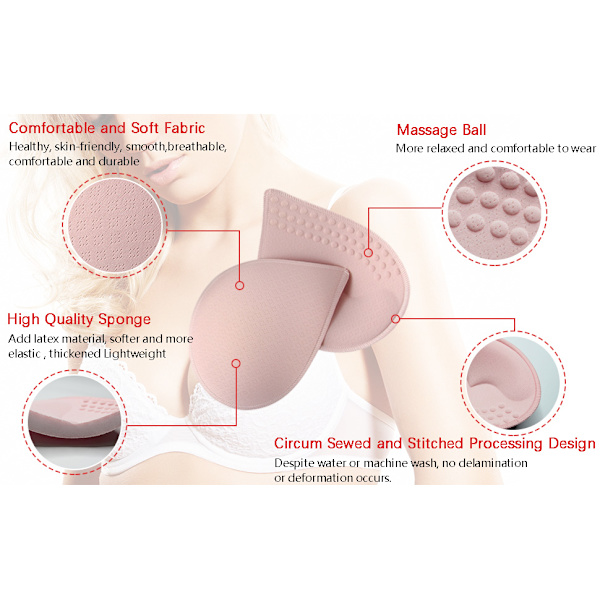 4 Par Latex Brystindlæg Fortykket med Blød Berøring Drop Cups for at Øge Åndbarhed og Anti-genskin Tube Top Tube Top Indsats Dame BH (L, sort)