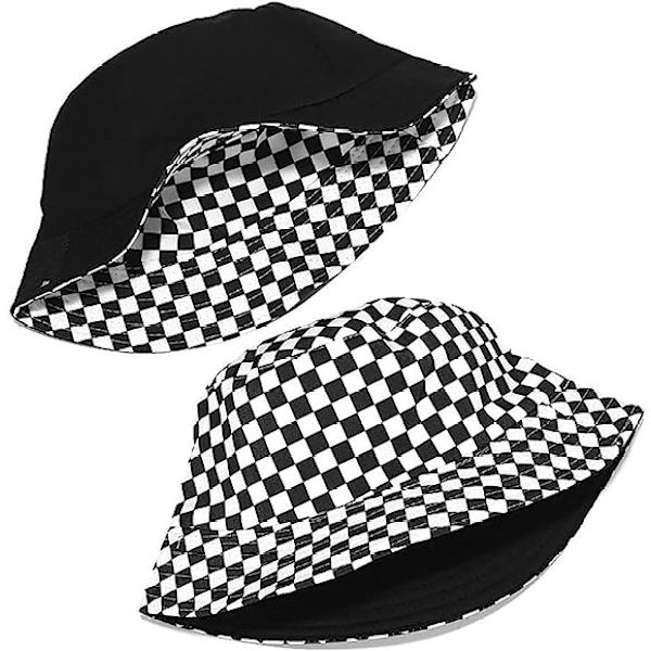 Vändbar hatt Bucket Hat Fiskesolhatt för kvinnor, flickor, rutig flagga
