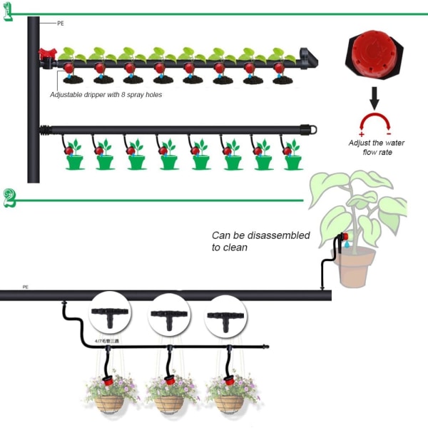 100 st justerbar bevattningsdropp Automatisk bevattningssystem Droppslang Micro Sprinkler Emitter Dripper för växthusträdgård